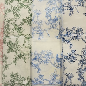 Ben Toile Satin Fabric | French Toile Fabric | Semi Dull Heavy Satin | 4 Colors | Sold by the Continuous Yard |