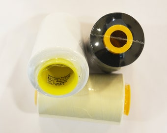Spool of Thread | 100% Spun Polyester | 6000 yards |  White, Ivory and Black Thread | Cone for Industrial Machines Juki, Singer, Pegasus |