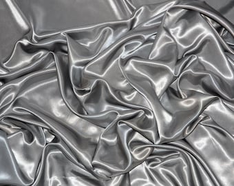 Silver Charmeuse Satin Fabric by the Yard and Wholesale Bolt | 60" Wide | Charmeuse Fabrics | Charmeuse Satin  Bridal Wedding Satin Fabric |