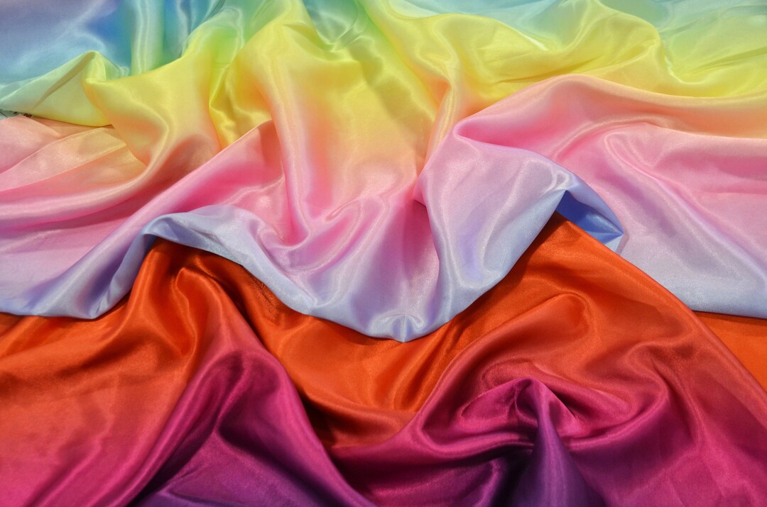 Multi Color Rainbow Satin Fabric Rainbow Charmeuse Fabric Ombre Satin