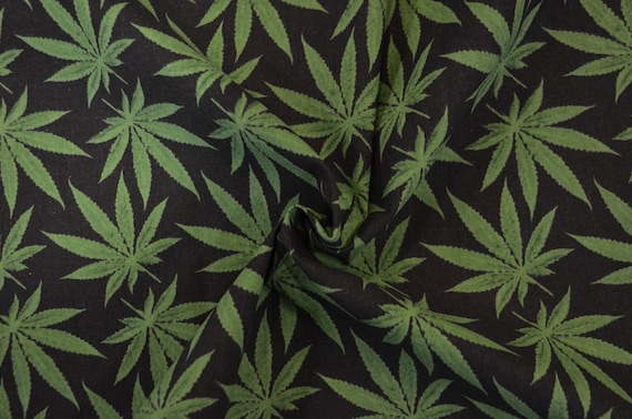 Marijuana Cannabis Leaf Cotton Fabric | 8.99 a Yard | Ganja Flower Cotton Print | Hemp Leaf Cotton Print | Face Mask | Shirts | Herb Fabric