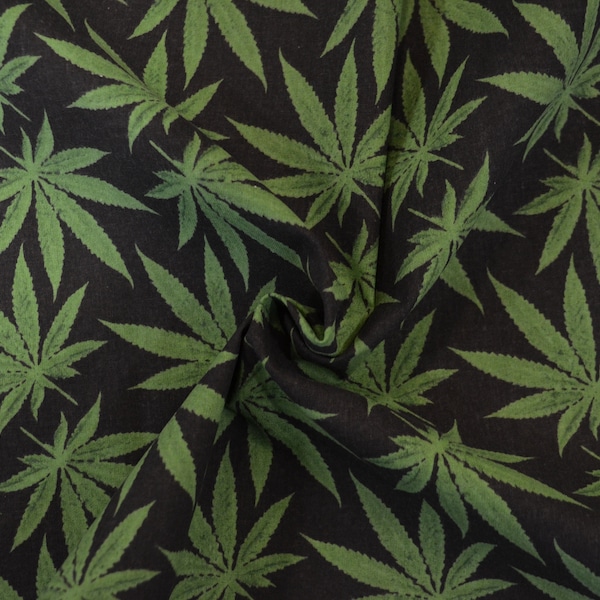 Marijuana Cannabis Leaf Cotton Fabric | 8.99 a Yard | Ganja Flower Cotton Print | Hemp Leaf Cotton Print | Face Mask | Shirts | Herb Fabric