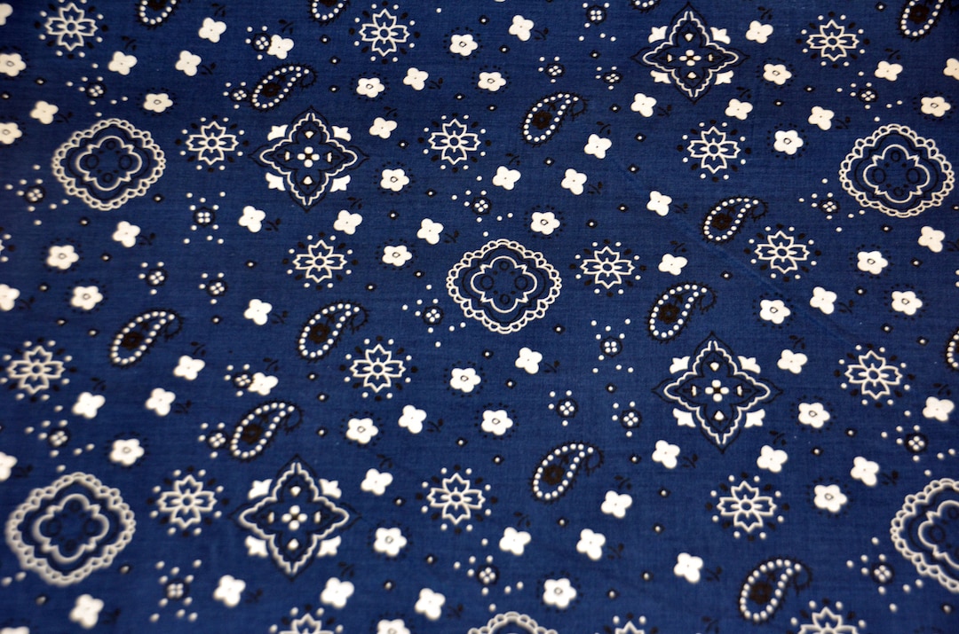 Navy Blue Bandana Cotton Print Broadcloth Bandanna Paisley Cotton