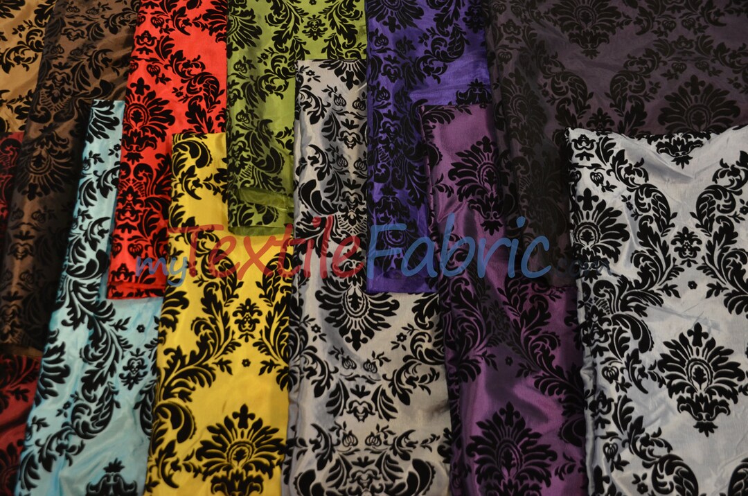 Damask Flocking Taffeta Flocking Velvet Damask on Taffeta Fabric by the Yard X 58 Wide Curtains ...