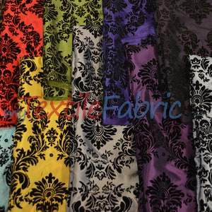 Damask Flocking Taffeta | Flocking Velvet Damask on Taffeta Fabric | By the Yard x 58&quot; Wide | Curtains, Apparel, Cosplay, Costume, Decor |