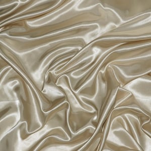Champagne Stretch Satin Charmeuse Fabric by the Yard | 60&quot; Wide | Lightweight Imitation Stretch Silk Satin for Dresses, Gowns, Prom Dress |