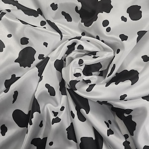 Animal Cow Satin Print Fabric | Charmeuse Satin Cow by the Yard | Satin Animal Print | 60&quot; Wide | Soft Flowy Satin in a Cow Print on Sale |
