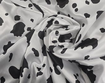 Animal Cow Satin Print Fabric | Charmeuse Satin Cow by the Yard | Satin Animal Print | 60&quot; Wide | Soft Flowy Satin in a Cow Print on Sale |