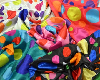 Multi Color Polka Dot Fabric | Polka Dot Satin Fabric | Polka Dot Charmeuse Satin Fabric | 60" Wide | Silky Soft Satin in a Polka Dot Print