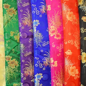Chinese Flower Brocade Fabric | 9.99 Full Yard Price | 45" Wide | Chinese Fabric in 8 Colors Red, White, Turquoise, Black Chinese Brocade |