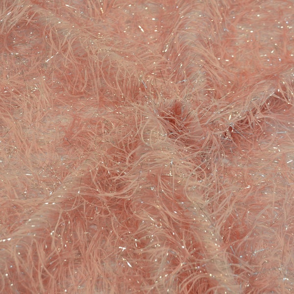 Blush Pink Shaggy Brocade | Metallic Eyelash Fabric | Uragiri Lame | Non Stretch Lurex for Costume, Cosplay, Top, Dress, Apparel Fabric |