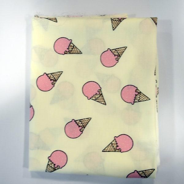 Pink Ice Cream Cone Cotton Fabric | 60" Wide x 1 Yard | Cotton Print | Cotton Face Mask | Cotton Quilt | Creamy Pink Ice Cream Cone Print |
