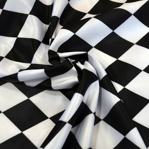 Harlequin Fabric - White Black Harlequin Diamond Semi Dull Heavy Satin - Tablecloth - Costume - Apparel - Cosplay - Runners - Event - Decor