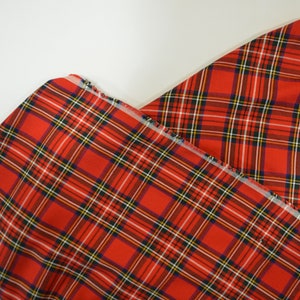 Christmas Red Plaid Fabric | Christmas Checker | Poly Rayon Tartan Fabric | Decor, Napkins, Scarves, Costumes, Blanket, Face Mask, Kilt |