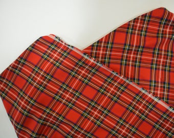 Christmas Red Plaid Fabric | Christmas Checker | Poly Rayon Tartan Fabric | Decor, Napkins, Scarves, Costumes, Blanket, Face Mask, Kilt |