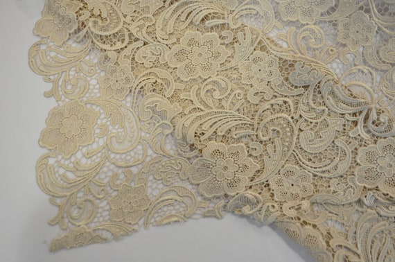 Champagne Guipure Lace Heavy Double Scalloped Lace Champagne Wedding Dress Lace Fancy Lace Evening Gown Lace 3D Flower Lace Fabric Etsy UK
