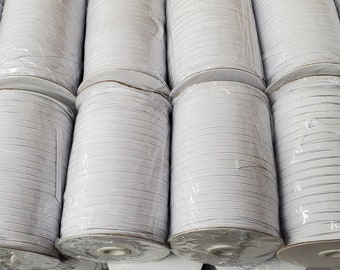 220 Yards White Braided Elastic 1/4" for 14.99 |  Full Roll of Quarter Inch White Elastic for 14.99 | Ships Same Day | True White |