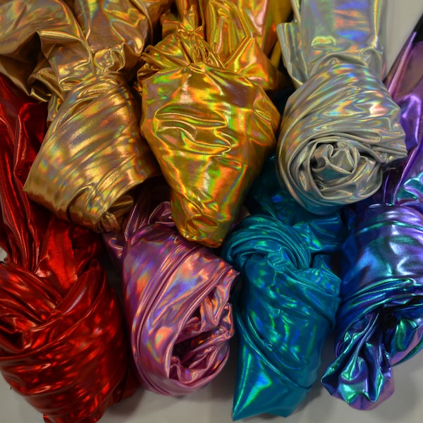 Hologram Foil Spandex Lame | Rainbow Stretch Metallic Lame | Hologram Spandex Lame Fabric | Hologram Fabric | Decor Apparel Costume Dance |