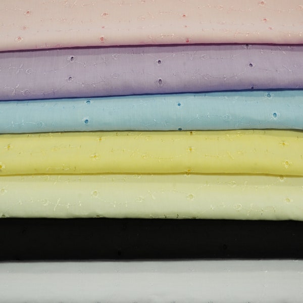 60" All Over Cotton Eyelet Embroidery | 6.99 a Yard | White, Ivory, Yellow, Pink, Baby Blue, Lavender, Black | Apparel, Blouses, Dresses |
