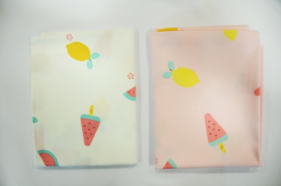 Yellow Lemon Watermelon Fruit Ice Cream Cotton Fabric | 60" Wide x 1 Yard | 100 Percent Cotton Print | Cotton Face Mask | Cotton Quilt |