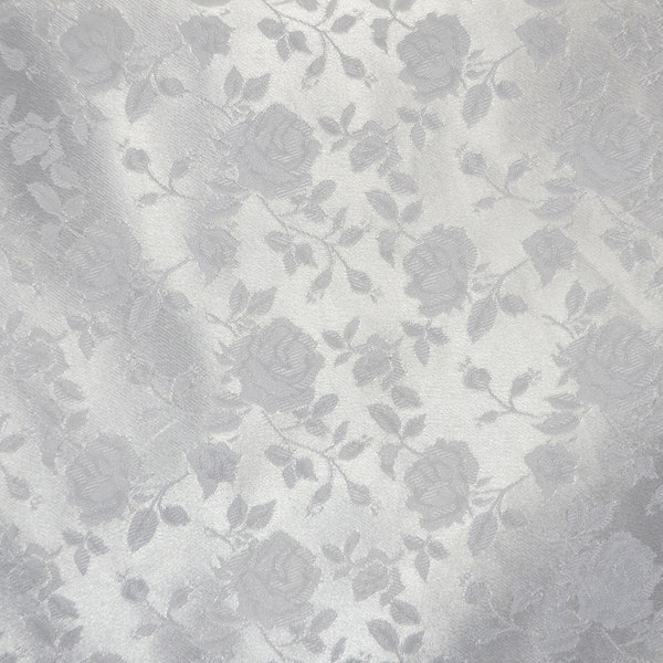 White Floral Jacquard Satin Fabric | Isabella Floral Jacquard | Yard x 60" Wide | Floral Brocade | Cosplay, Costumes, Skirts, Table Linens |