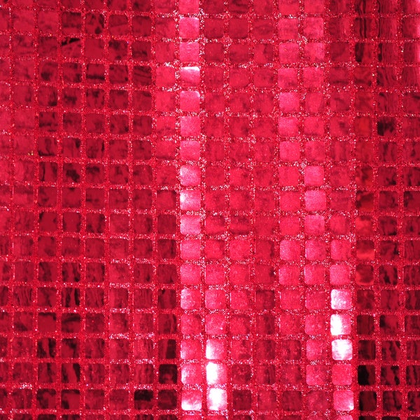 Red Square Sequins Fabric | Quad Sequins Fabric by the Yard | 40" Wide | Glued on Sequins for Decoration | 10 Colors |
