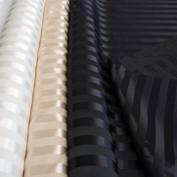 Black 60" Tuxedo Stripe Satin Fabric by the Yard | Bridal Stripe Satin | Tone on Tone Stripe Satin | Handkerchief, Tuxedo, Drapery, Apparel