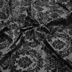 Damask Flocking Taffeta | Flocking Velvet Damask on Taffeta Fabric | By the Yard x 58" Wide | Curtains, Apparel, Cosplay, Costume, Decor |