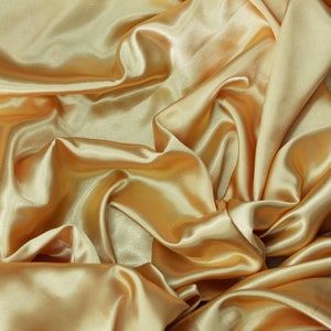 Sun Gold Stretch Satin Charmeuse Fabric by the Yard | 60&quot; Wide | Lightweight Imitation Stretch Silk Satin for Dresses, Gowns, Prom Dress |