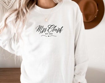 Future Mrs Hoodie with Custom Embroidered Sweatshirt: Date On Sleeve, Name On Neckline, Engagement Gift for Bride To Be, Wife Shirt