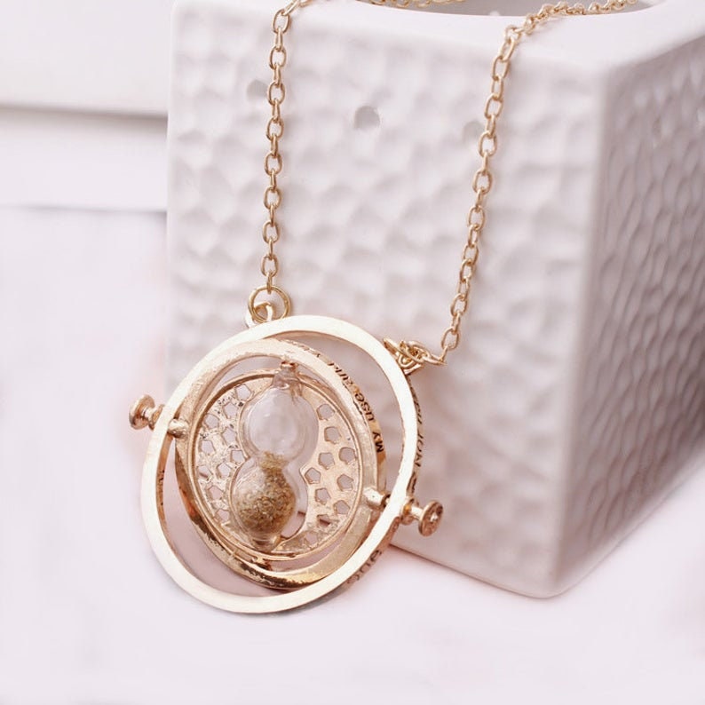 Gold Plated Fashion film Jewelry  Time Turner Necklace with Real Sand…