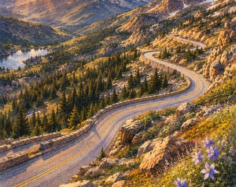 Mount Blue Sky Scenic Byway Watercolor Print, Mount Evans Colorado Wall Art, Rocky Mountain Landscape, Alpine Road Decor