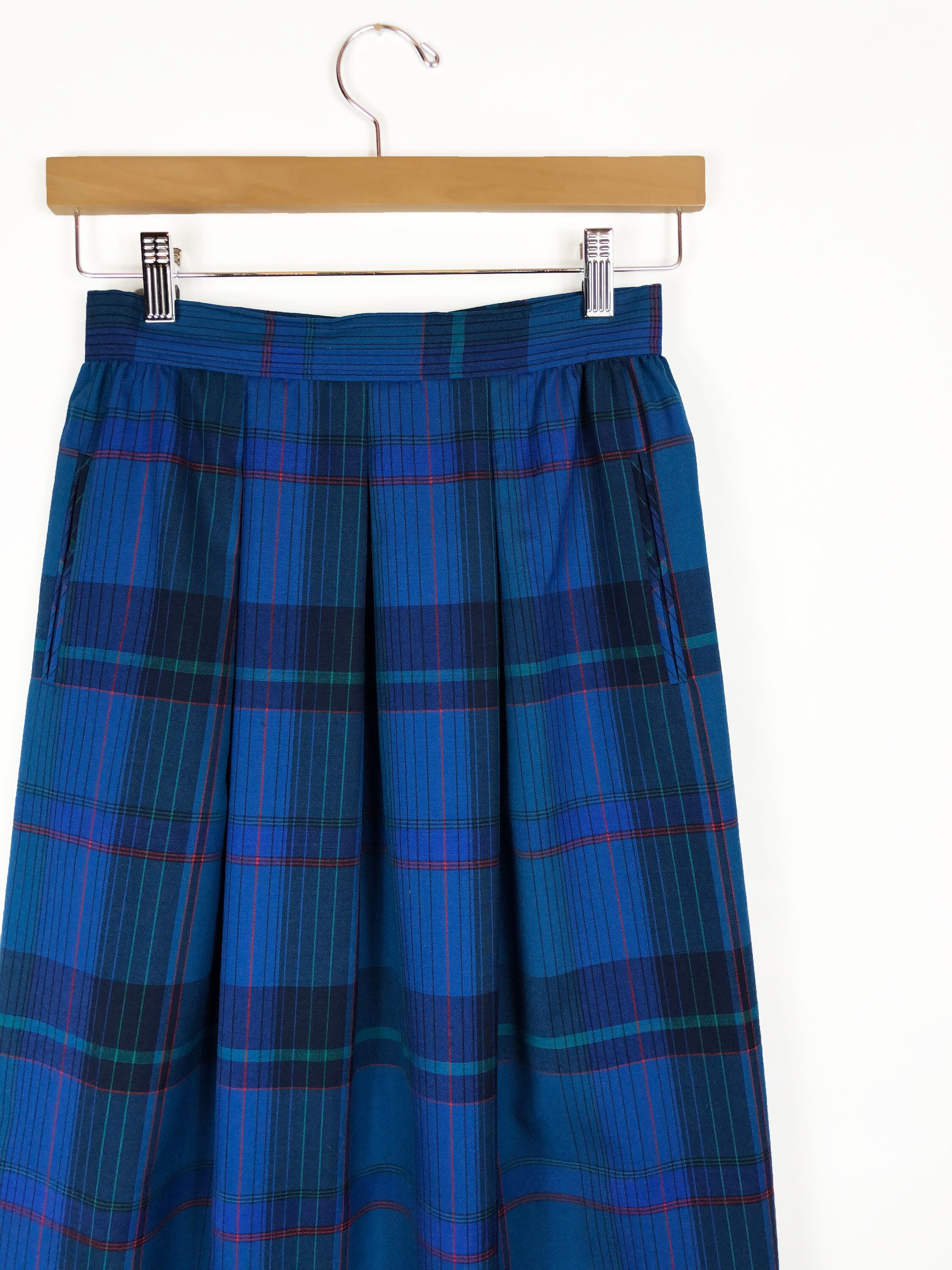 Blue Plaid Pleated Skirt / Womens 6 / Mid Length Skirt / - Etsy Ireland