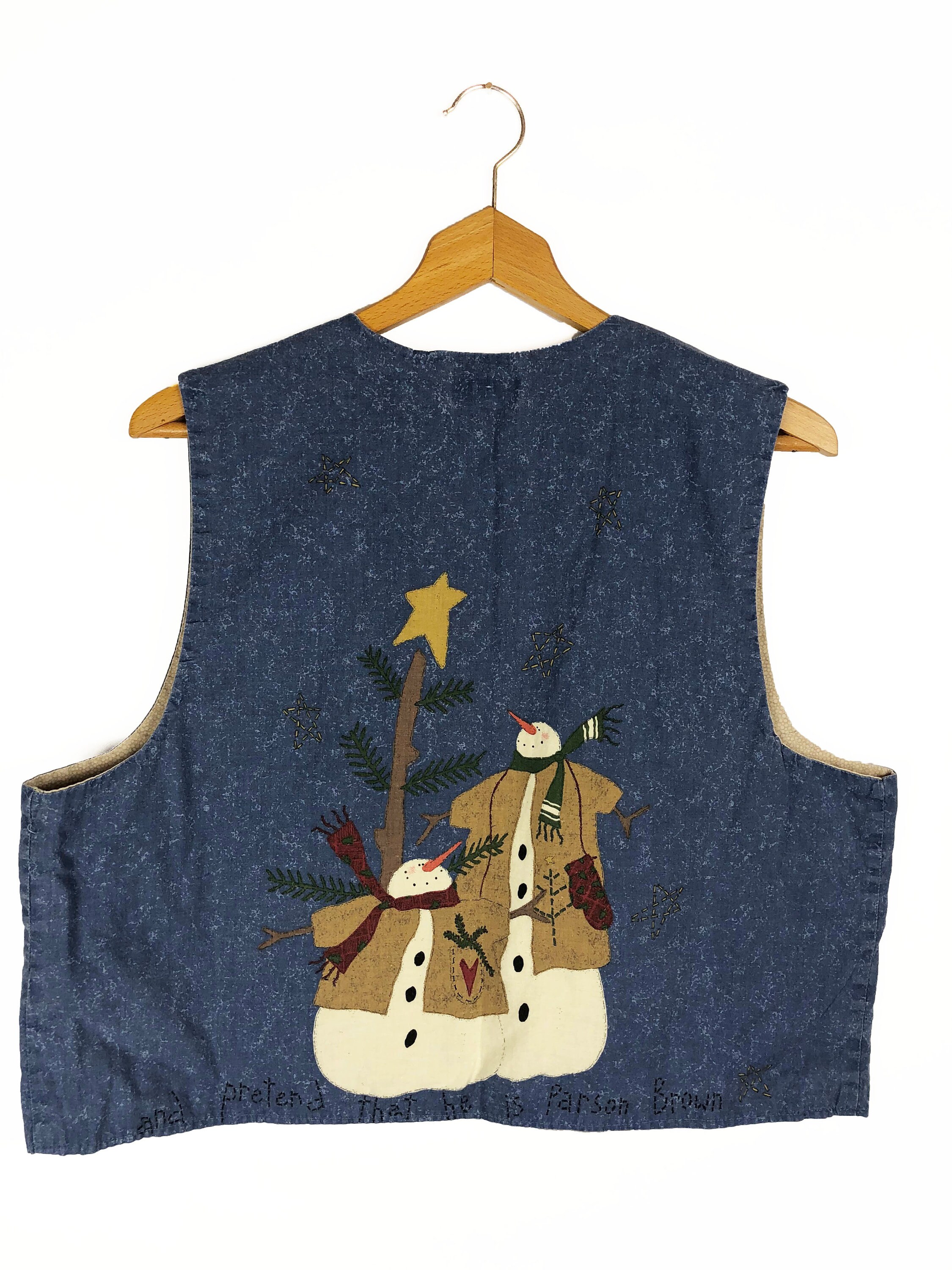 Vintage Christmas Vest / Unisex Large / Snowman Vest / Holiday Etsy