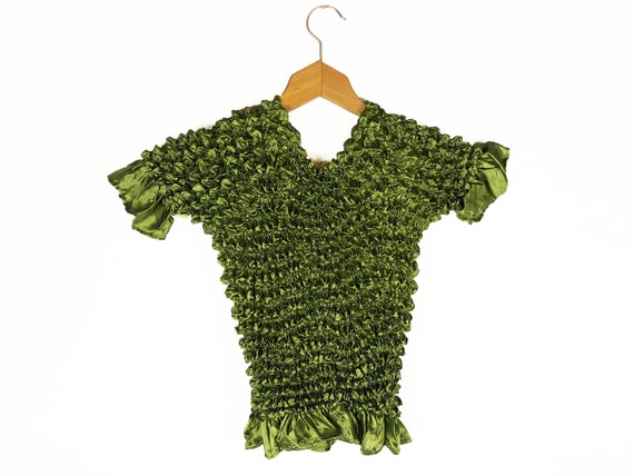 Vintage 90s Green Popcorn Top / Bubble Top / Women