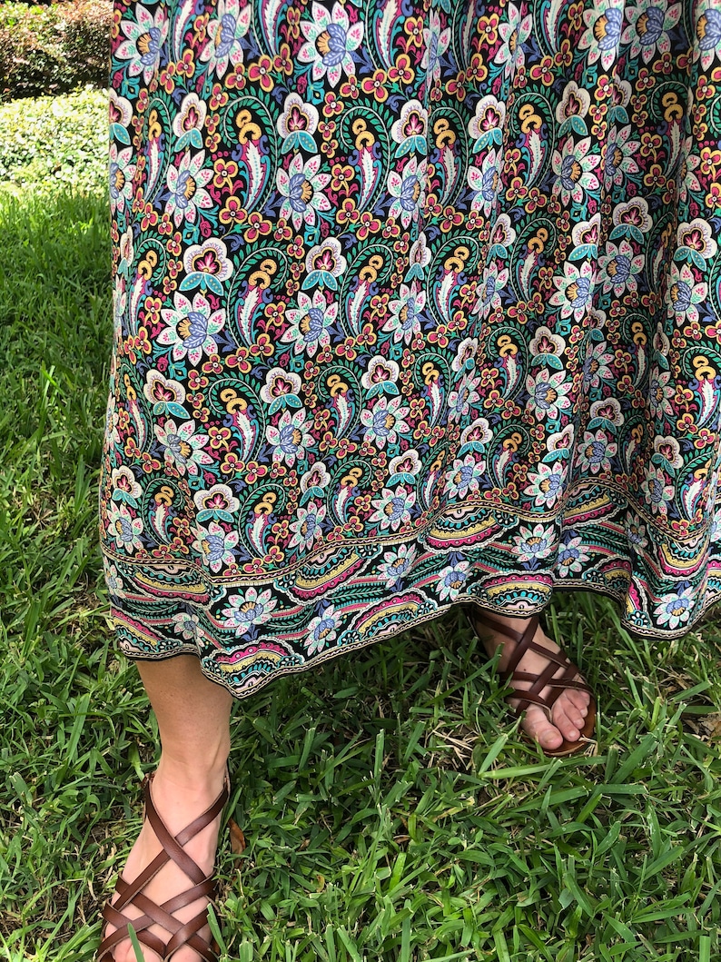 Vintage Bohemian High Waisted 60s 70s Skirt Women/'s Size 14 Maxi Hipster Festival Boho Skirt Pleated Peasant Skirt Made in Japan