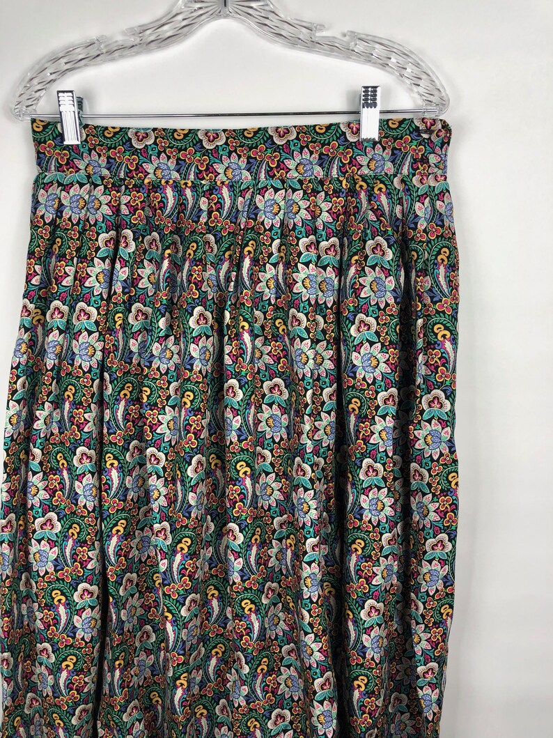 Vintage Bohemian High Waisted 60s 70s Skirt Women/'s Size 14 Maxi Hipster Festival Boho Skirt Pleated Peasant Skirt Made in Japan
