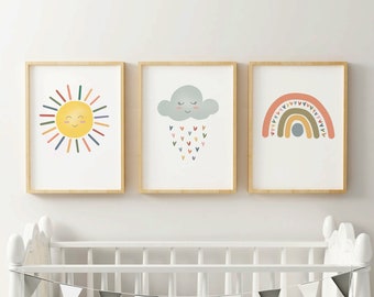 Sun Cloud Rainbow Nursery Print Set (Digital Download)