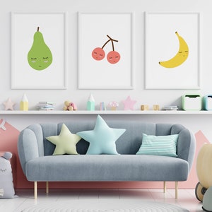 Cute Fruit Printable, Set of 6 Fruit Prints, Fruit Nursery Printable,Kids Room Decor,Fruit Nursery Poster,Fruit Wall Art,Kids Room Wall Art image 5