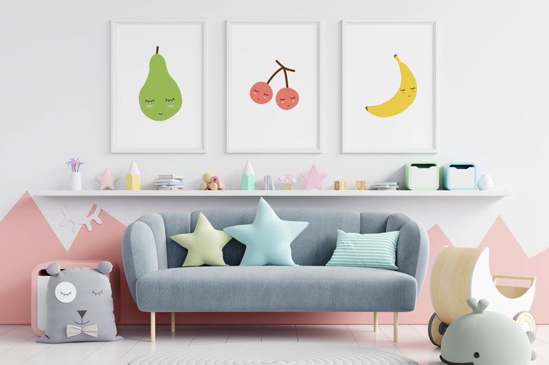 Cute Fruit Printable, Set of 6 Fruit Prints, Fruit Nursery Printable,Kids Room Decor,Fruit Nursery Poster,Fruit Wall Art,Kids Room Wall Art image 5