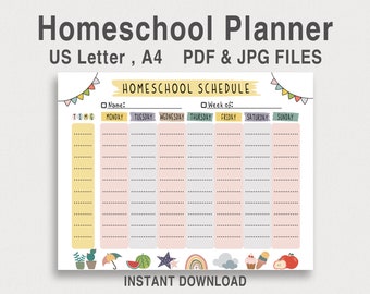 Kids Homeschool Planner Printable,Homeschooling Schedule,Kids Planner Printable,Kids Activates Schedule,Weekly Planner Print,Kids Schedule