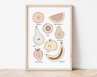 Fruit Cross Section Printable,Fruit Wall Art Print, Educational Fruit Poster,Kids Room Wall Art,Boho Nursery Print,Classroom Wall Art Print