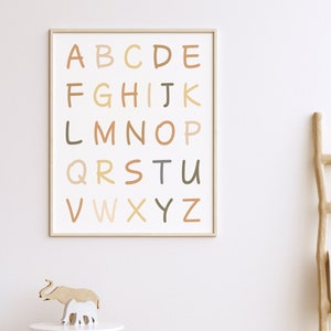 Neutrale alfabet muur kunst afdrukbare kinderdagverblijf alfabet alfabet poster kinderen kamer muur kunst boho babykamer print speelkamer print educatieve print