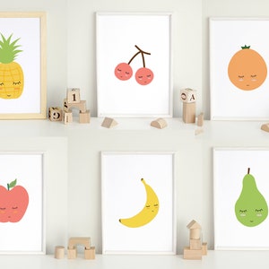 Cute Fruit Printable, Set of 6 Fruit Prints, Fruit Nursery Printable,Kids Room Decor,Fruit Nursery Poster,Fruit Wall Art,Kids Room Wall Art image 2