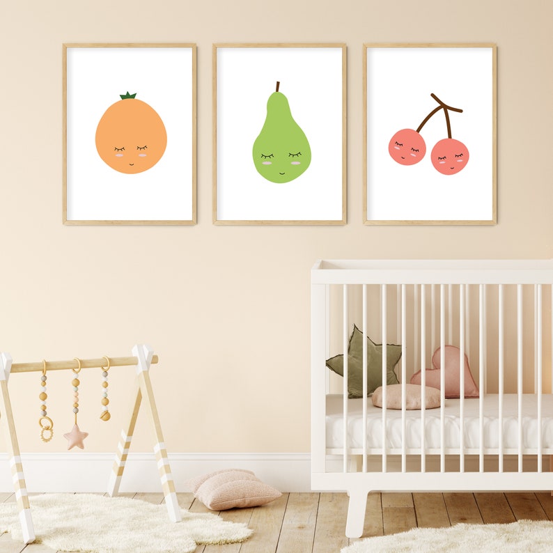 Cute Fruit Printable, Set of 6 Fruit Prints, Fruit Nursery Printable,Kids Room Decor,Fruit Nursery Poster,Fruit Wall Art,Kids Room Wall Art image 7