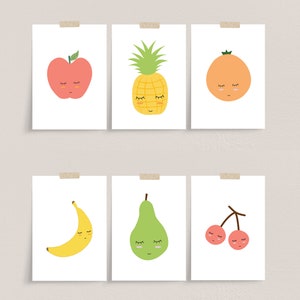 Cute Fruit Printable, Set of 6 Fruit Prints, Fruit Nursery Printable,Kids Room Decor,Fruit Nursery Poster,Fruit Wall Art,Kids Room Wall Art image 3