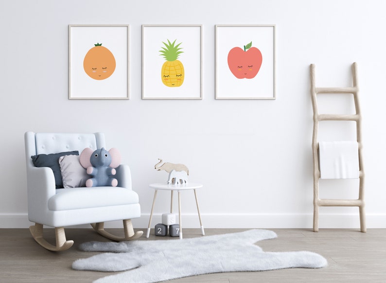 Cute Fruit Printable, Set of 6 Fruit Prints, Fruit Nursery Printable,Kids Room Decor,Fruit Nursery Poster,Fruit Wall Art,Kids Room Wall Art image 6