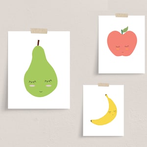 Cute Fruit Printable, Set of 6 Fruit Prints, Fruit Nursery Printable,Kids Room Decor,Fruit Nursery Poster,Fruit Wall Art,Kids Room Wall Art image 4