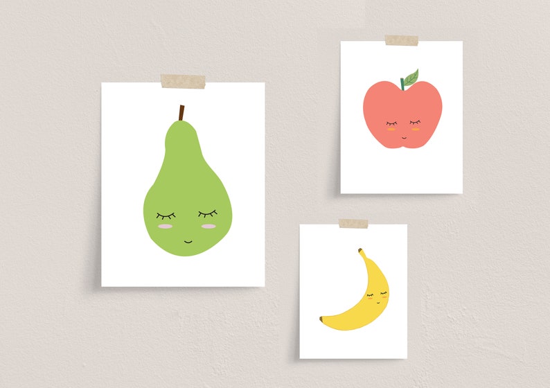 Cute Fruit Printable, Set of 6 Fruit Prints, Fruit Nursery Printable,Kids Room Decor,Fruit Nursery Poster,Fruit Wall Art,Kids Room Wall Art image 4