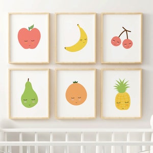 Cute Fruit Printable, Set of 6 Fruit Prints, Fruit Nursery Printable,Kids Room Decor,Fruit Nursery Poster,Fruit Wall Art,Kids Room Wall Art image 1